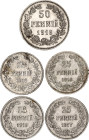 Russia - Finland Lot of 5 Coins 1916 - 1917
Silver; 25 & 50 Pennia 1916 - 1917; UNC