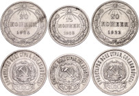 Russia Lot of 3 Coins 1922 - 1923
Silver; 15 - 20 Kopeks 1922 - 1923; XF