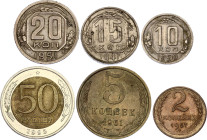 Russia - USSR Lot of 6 Coins 1941 - 1992
Interesting lot of different denominations and dates. Not common pieces in high grades.