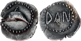 Ancient Greece Messana Sicily Litra 480 - 462 BC
Catalbiano 292, HGC 2, 771; Silver 0,86 gr; Obv: Dolphin left. Rev: Large DAN.