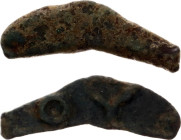 Ancient Greece Olbia Dolphin Shaped Primitive Money 525 - 410 BC OY
SNG BM Black Sea 374-6; Copper 1.18 g., 24 mm; Obv:Dolphin right. Rev: OY flat su...