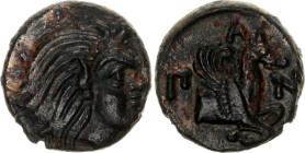 Ancient Greece Pantikapaion Dihalk 340 - 325 BC
Mac Donald# 71, N# 158096; Copper 2.93 g.; Obv: Head of Young Pan (Satyr) right, beardless. Rev: Fore...