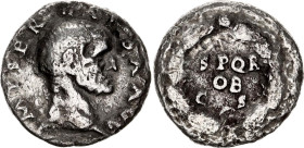 Roman Empire Galba Denarius 68 - 69 AD
RIC I# 170, N# 244968; Silver 2.62 g., 17.1 mm; Obv: IMPSERGALBAAVG. Bare head right; Rev: No legend. Wreath. ...