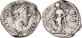 Roman Empire Marcus Aurelius Denarius 168 - 169 AD Fortuna
RIC# 197, N# 262860; Silver 3.29 g.; Obv: MANTONINVSAVGTRPXXIII . Head of Marcus Aurelius,...