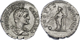 Roman Empire Geta Denarius 203 - 208 AD Providentia
RIC# 51, N# 271679; Silver 2.86 g.; Obv: PSEPTIMIVSGETACAES - Bare-headed, draped bust right. Rev...