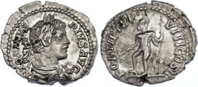 Roman Empire Caracalla Denarius 205 AD Mars
RIC# 80, N# 273134; Silver 3.12 g.; Obv: ANTONINVSPIVSAVG - Laureate, draped bust right. Rev: PONTIFTRPVI...