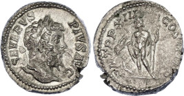 Roman Empire Septimius Severus Denarius 205 AD Jupiter
RIC# 196, N# 269328; Silver 3.57 g.; Obv: SEVERVSPIVSAVG - Laureate head right. Rev: PMTRPXIII...
