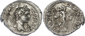 Roman Empire Caracalla Denarius 207 AD Mars
RIC# 88, N# 273149; Silver 3.24 g.; Obv: ANTONINVSPIVSAVG - Laureate head right. Rev: PONTIFTRPXCOSII - M...