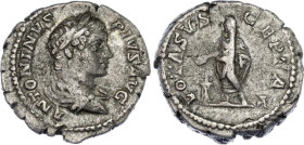Roman Empire Caracalla Denarius 206 AD Vota Svscepta X
RIC# 150, N# 273230; Silver 3.15 g.; Obv: ANTONINVSPIVSAVG - Laureate head right. Rev: VOTASVS...