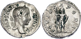 Roman Empire Severus Alexander Denarius 222 - 235 AD Jupiter
RIC# 202, N# 211851; Silver 3.01 g.; Obv: IMPSEVALEXANDAVG - Laureate head right. Rev: I...