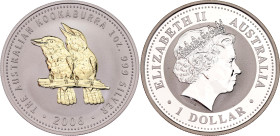Australia 1 Dollar 2006
N# 74351; Silver (gold plated birds on rev); Elizabeth II; Australian Kookaburra - Two kookaburras on branch; BUNC