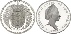 New Zealand 1 Dollar 1979
KM# 48a, N# 50869; Silver., Proof; Berry Portrait, Shield of Arms; Mintage 19000 pcs.