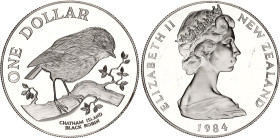 New Zealand 1 Dollar 1984
KM# 54a, N# 21010; Silver., Proof; Native Birds Series - Chatham Island Black Robin