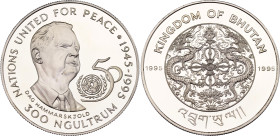 Bhutan 300 Ngultrums 1995
KM# 80, N# 95214; Silver., Proof; Jigme Singye; 50th Anniversary of the United Nations