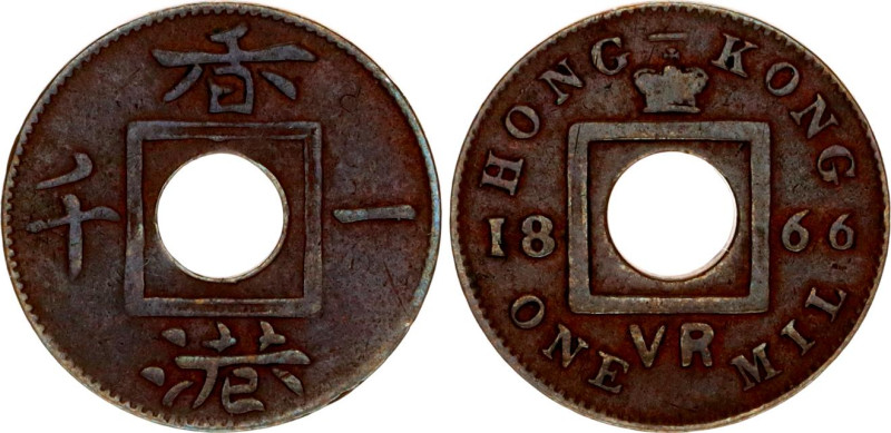 Hong Kong 1 Mil 1866 VR
KM# 3, N# 21696; Bronze 0.92 g.; Victoria; XF-, weak st...