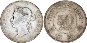 Hong Kong 50 Cents 1892
KM# 9, N# 15286; Silver ; VF