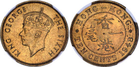 Hong Kong 10 Cents 1948 NGC MS64
KM# 25, N# 1575; Bronze; George VI