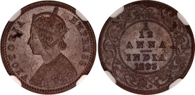 British India 1/12 Anna 1893 NGC AU 58 BN
KM# 483, N# 7259; Copper; Victoria; Calcutta Mint; AUNC