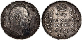 British India 2 Annas 1907
KM# 505, N# 18621; Silver; Edward VII; XF