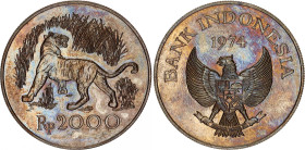 Indonesia 2000 Rupiah 1974
KM# 39, N# 19650; Silver; Javan Tiger; UNC