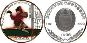Korea 500 Won 1996
Schön# 125, N# 85015; Silver (colored)., Proof; FIFA World Championship France 1998; Mintage 10000