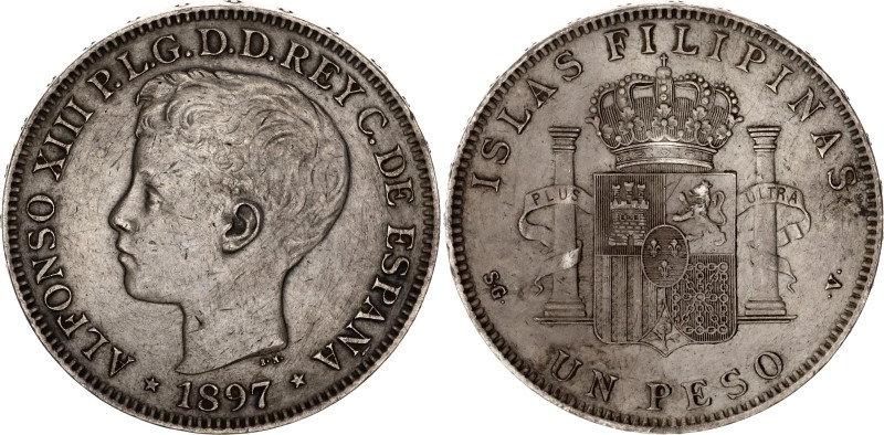 Philippines 1 Peso 1897 SGV
KM# 154, N# 15891; Silver; Alfonso XIII; XF+