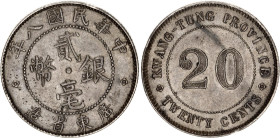 China Kwangtung 20 Cents 1919 (8)
Y# 423, N# 22630; Silver 5.29 g.; UNC with minor hairlines