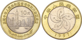China Republic 10 Yuan 1997
KM# 982, N# 13896; Bimetall; Establishment of the Hong Kong S.A.R.; UNC