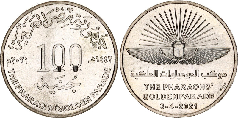 Egypt 100 Pounds 2021 AH 1442
N# 300368; Silver; The Pharaohs' golden parade; U...