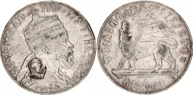 Ethiopia 1 Birr 1897 EE 1889 A with Countermark "Vittorio Emanuele III" Rare
KM# 5, Schön# 6, N# 22984; Silver 27.79 g.; Menelik II; VF