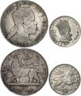 Ethiopia 1 Birr & 50 Matonas 1889 - 1931
KM# 5, 31, N# 12013; Silver & Nickel; Menelik II & Hailé Selassié I; VF-UNC