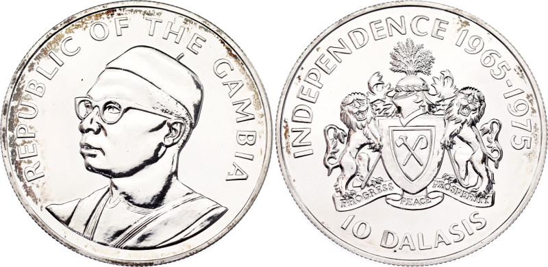 Gambia 10 Dalasis 1975
KM# 16, N# 202952; Silver; 10th Anniversary of Independe...