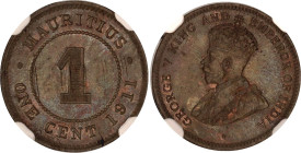 Mauritius 1 Cent 1911 NGC MS 64 BN
KM# 12, N# 16468; Bronze; George V