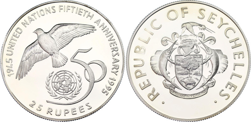 Seychelles 25 Rupees 1995
KM# 108; Silver., Proof; 50th Anniversary of the Unit...