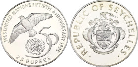 Seychelles 25 Rupees 1995
KM# 108; Silver., Proof; 50th Anniversary of the United Nations
