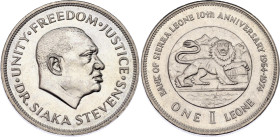 Sierra Leone 1 Leone 1974 (ND)
KM# 26, Schön# 25, N# 31781; Copper-Nickel; 10th Anniversary of Bank; Llantrisant Mint; UNC