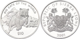 Sierra Leone 10 Dollars 2001
KM# 250.1; Silver., Proof; Big Cats of the World