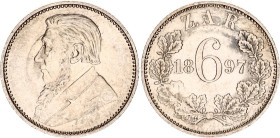 South Africa 6 Pence 1897
KM# 4, Hern# Z16, N# 15452; Silver; President Johannes Paulus Kruger; Pretoria Mint; AUNC