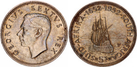 South Africa 5 Shillings 1952
KM# 41, N# 12759; Silver; George VI; Cape Town Anniversary; UNC with amazing golden toning