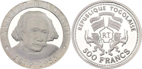 Togo 500 Francs 2000 (ND)
KM# 19, Schön# 17, N# 59731; Silver., Proof; 120th Anniversary of the Birth of Albert Einstein; Mintage 5000