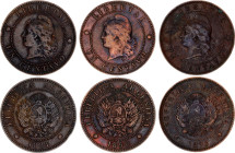Argentina 3 x 1 Centavo 1884 - 1893
KM# 32, N# 1156; Bronze; XF-AUNC