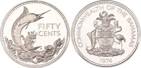 Bahamas 50 Cents 1974 FM
KM# 64a, N# 26301; Silver., Proof; Elizabeth II; Blue Marlin; The Franklin Mint, Wawa