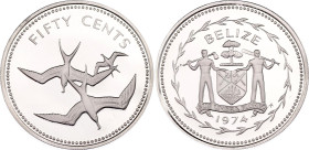 Belize 50 Cents 1974 FM
KM# 42a, N# 34526; Silver., Proof; Frigatebird; The Franklin Mint, Wawa; Mintage 31000