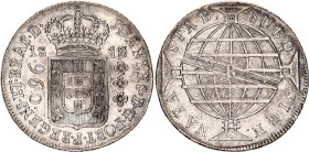 Brazil 960 Reis 1813 / 2 R Overdate
KM# 307.3, N# 23668; Silver; João Prince Regent; Rio de Janeiro Mint; UNC Toned