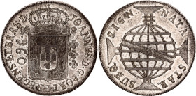 Brazil 960 Reis 1818 R Overstrike
KM# 307.3, N# 23668; Silver; João Prince Regent; Rio de Janeiro Mint; UNC
