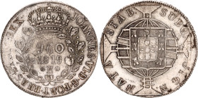 Brazil 960 Reis 1819 R Overstrike
KM# 326.1, N# 28705; Silver; João VI; Rio de Janeiro Mint; AUNC