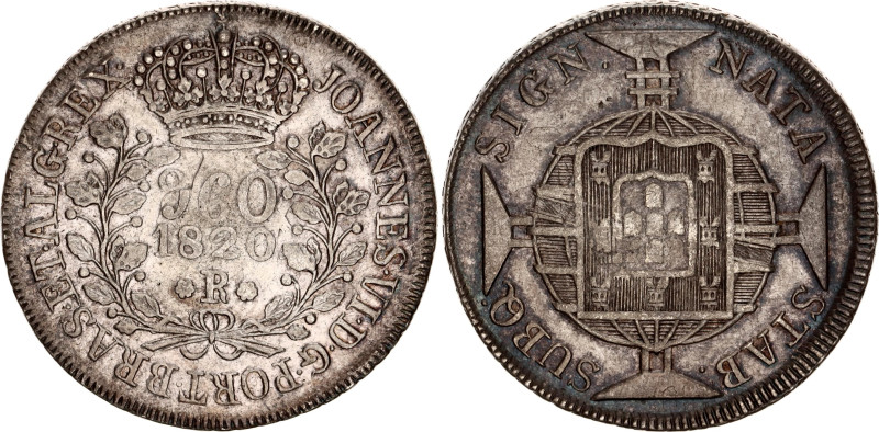 Brazil 960 Reis 1820 R Overstrike
KM# 326.1, N# 28705; Silver; João VI; Rio de ...