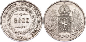 Brazil 2000 Reis 1851
KM# 462, N# 28267; Silver; Pedro II; XF