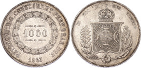 Brazil 1000 Reis 1863
KM# 465, N# 3671; Silver; Pedro II; XF