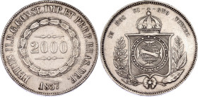 Brazil 2000 Reis 1857
KM# 466, N# 3658; Silver; Pedro II; XF